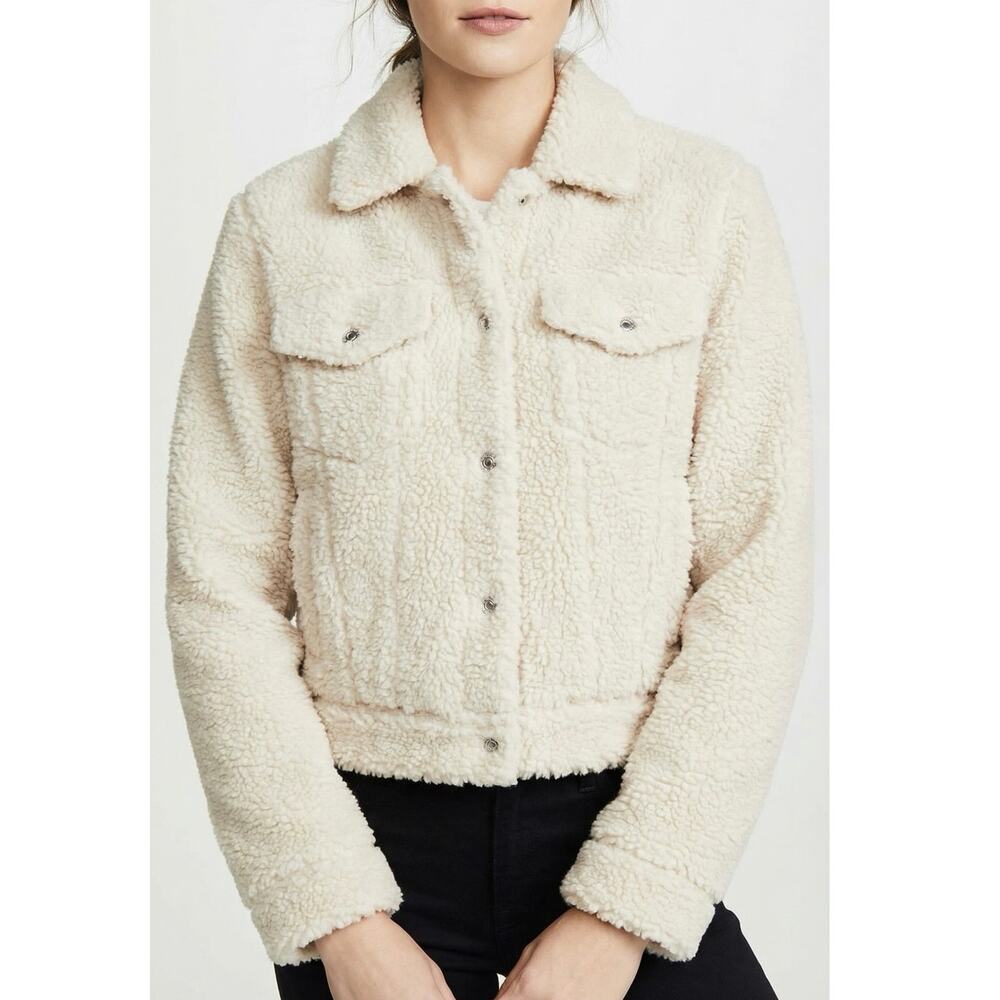 Abercrombie & Fitch Cropped Sherpa Trucker Jacket White XS - Picture 1 of 8
